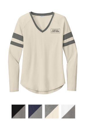 Sport-Tek® Women's Halftime Stripe Long Sleeve V-Neck Tee